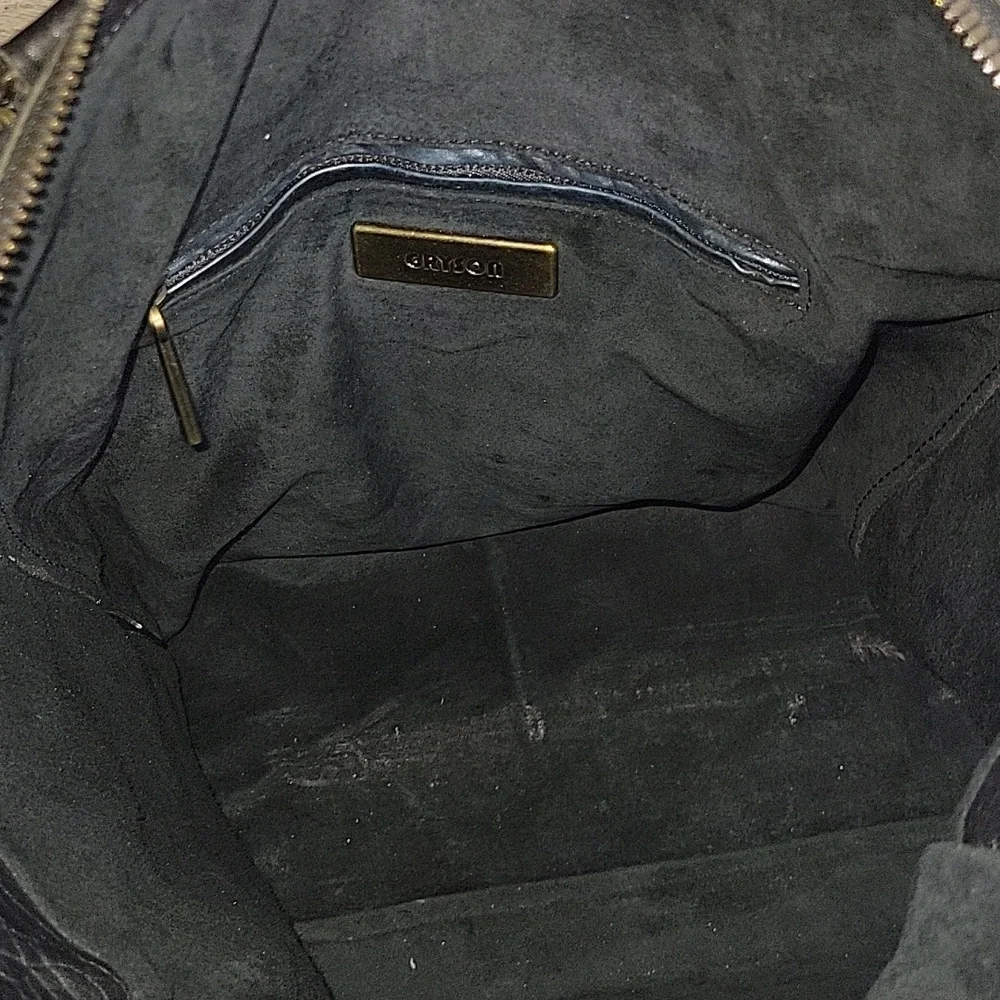 Gryson Black/Blue Pebble Leather Tote Bag